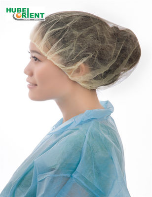 Disposable Bouffant Cap Breathable Non Woven Head Covers Yellow
