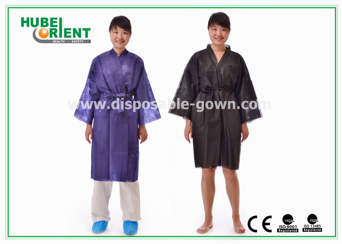 Disposable Spa Robes Nonwoven Material Made PP Kimono , Black / Purple