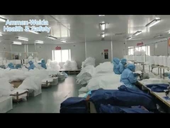 টাইপ5/6 ব্লু স্ট্রাইপড এসএমএস/এমপি ডিসপোজেবল কভারঅল অ্যান্টি ব্যাকটেরিয়াল হুড সহ