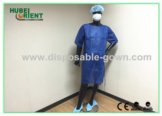 PP SMS Material Surgical Gown With Ultrasonic Heat Seal White / Blue Color without sleeves