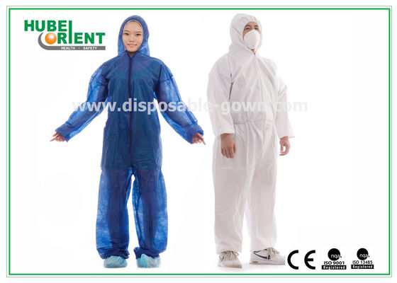 Approved ISO/CE Hooded Disposable Protective Coverall With Elastic Wrist / Ankle / Waist