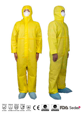 Type 3B Yellow Disposable PP PE Protective Coverall With Hood Anti Static Pass EN14126