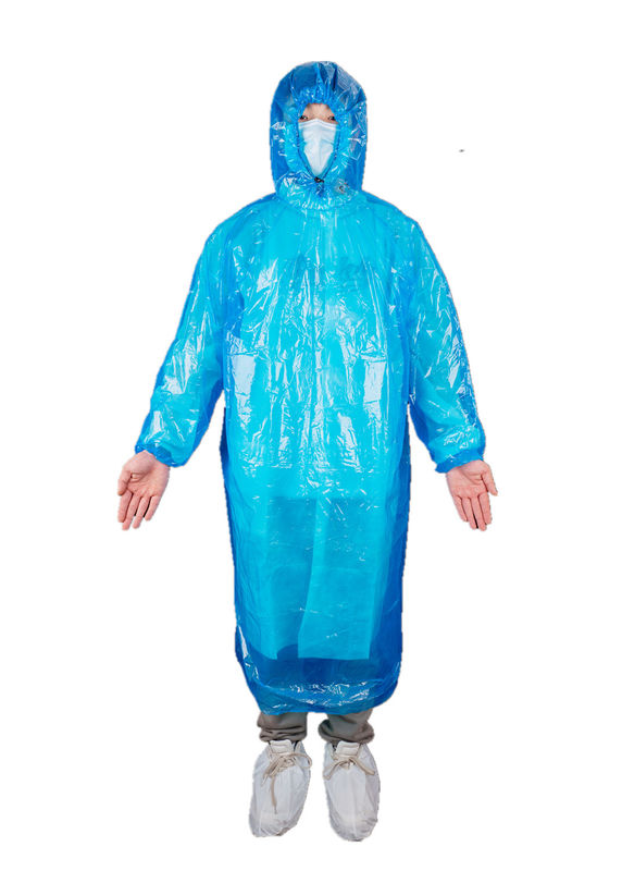 Disposable Transparent PE Raincoat With Long Sleeves And Drawstring Hood